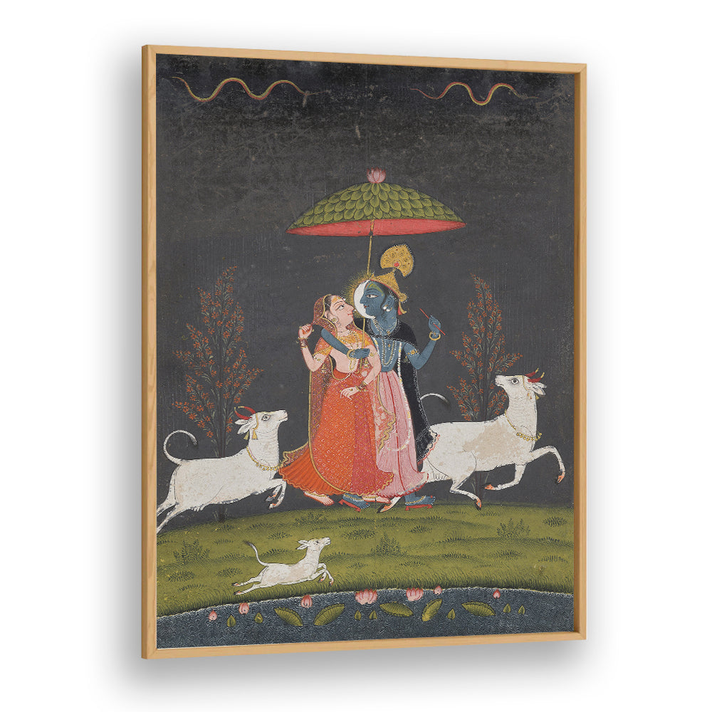 RADHA AND KRISHNA IN THE RAIN , INDIAN ART PAINTINGS