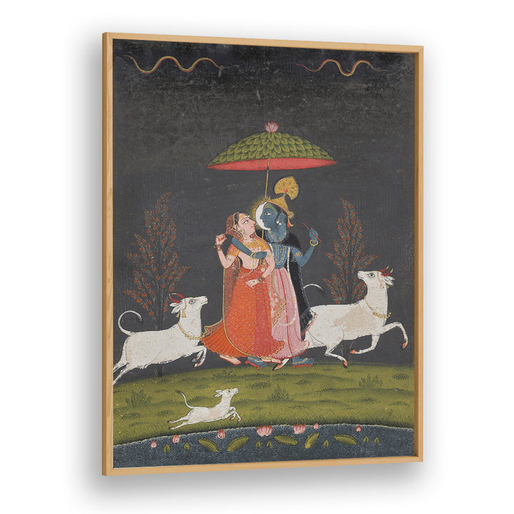 RADHA AND KRISHNA IN THE RAIN , INDIAN ART PAINTINGS