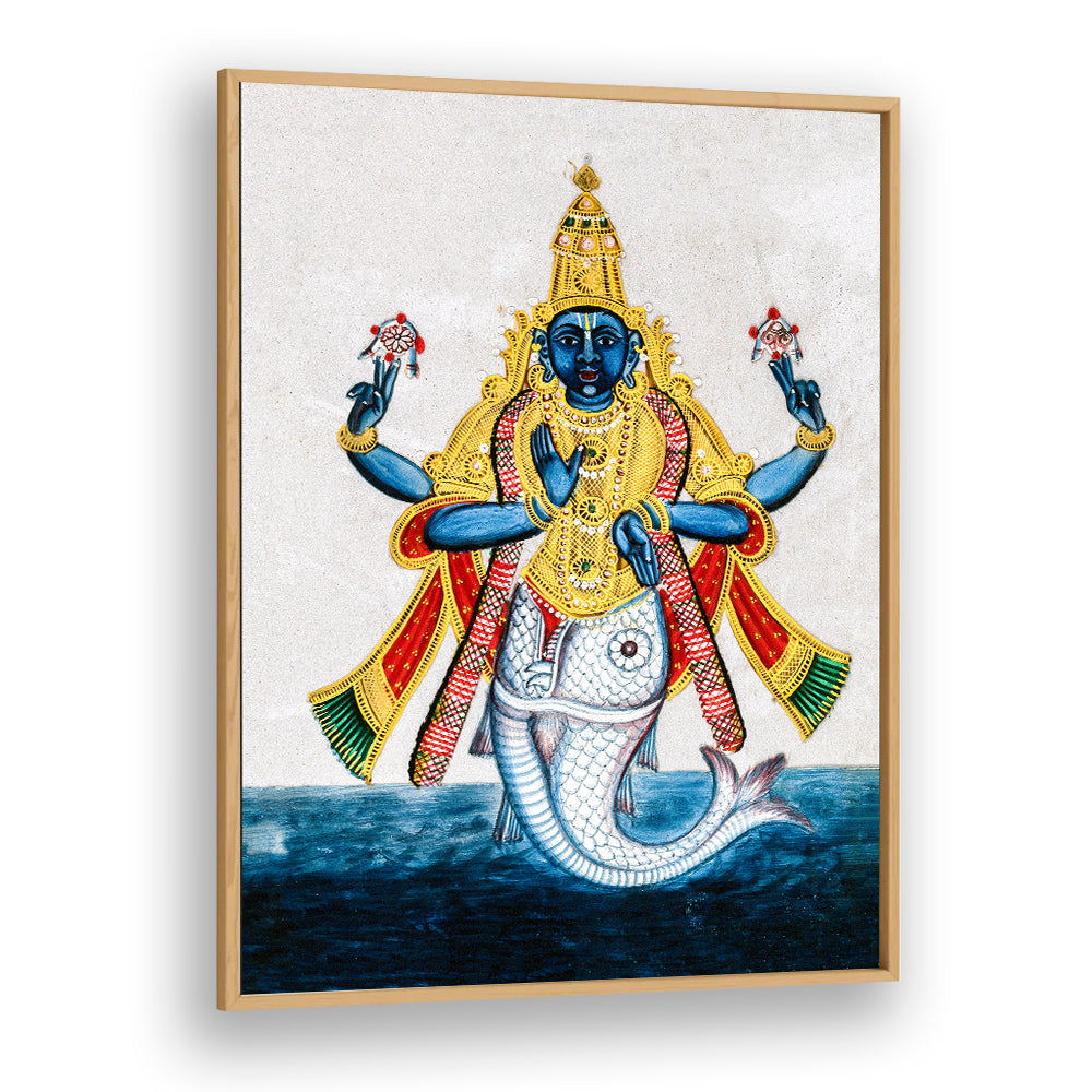 VISHNU IN HIS INCARNATION AS MATSYA , INDIAN ART PAINTINGS