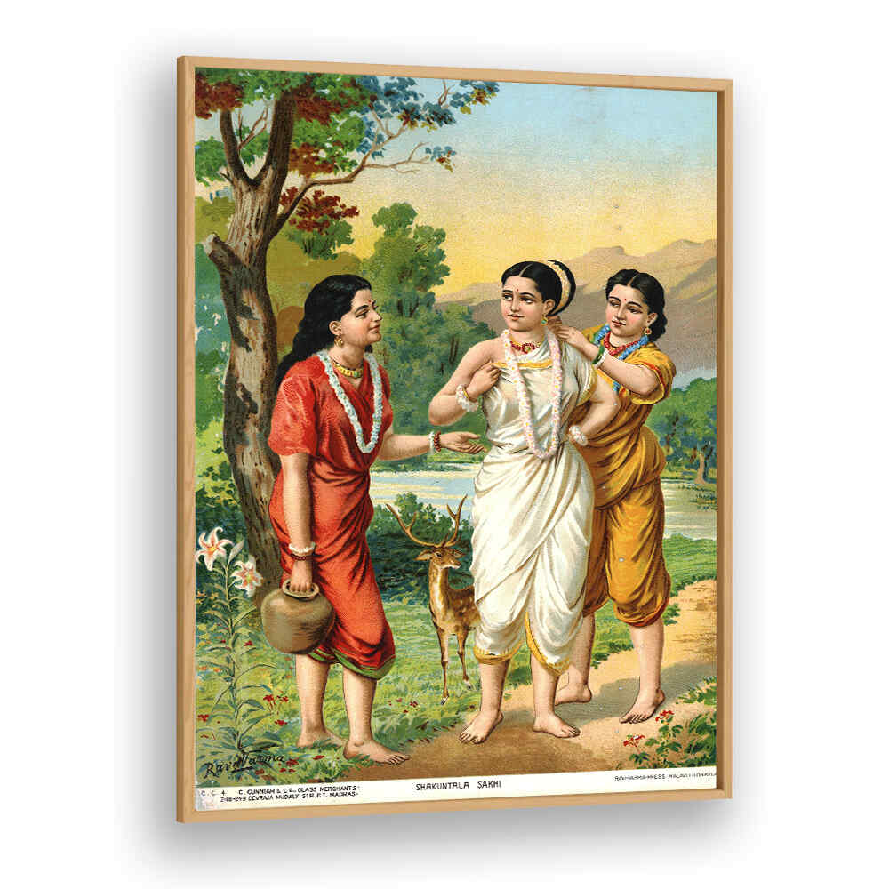 SHAKUNTALA AND SAKHIS , INDIAN ART PAINTINGS