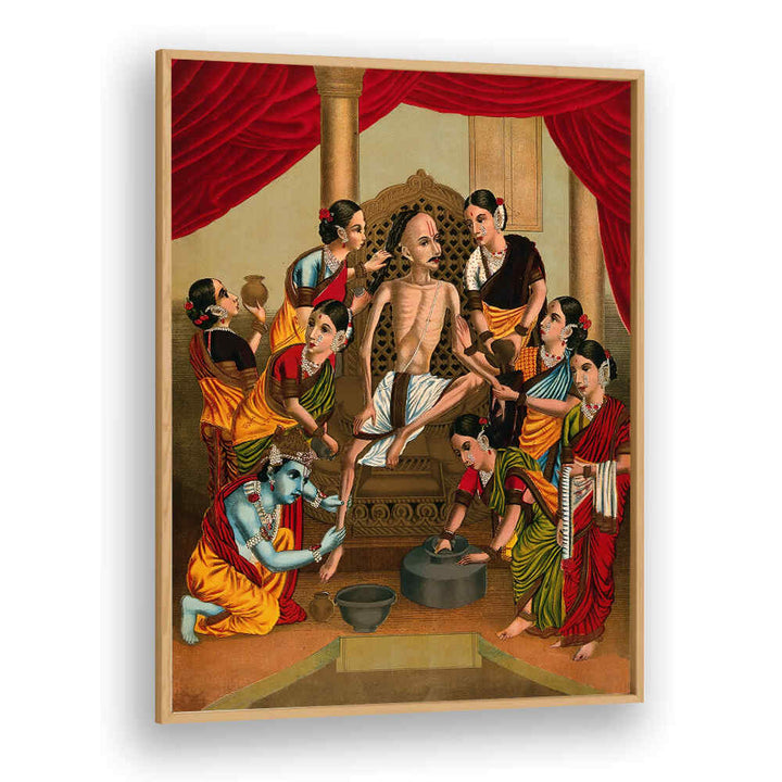 A HINDU ASCETIC IS BATHED AND HONOURED BY A SEVEN WOMEN AND KRISHNA. CHROMOLIT , INDIAN ART PAINTINGS