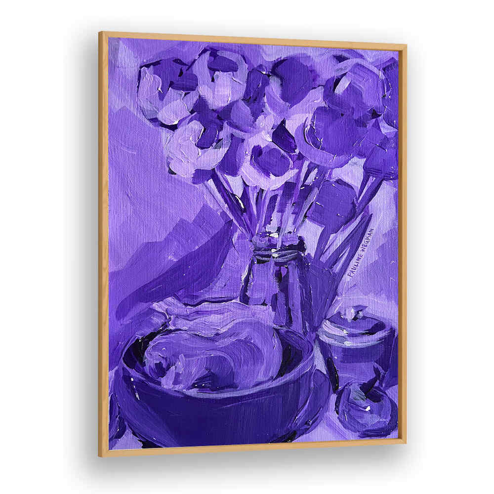 Oakwood PURPLE VALUE STUDY , KITCHEN POSTERS — framed purple still-life with flowers, bowl and jar for modern kitchens