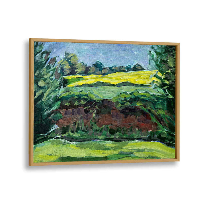 Oakwood Plain CANOLA FIELD , LANDSCAPE PAINTINGS showing sunlit yellow canola rows and rolling green countryside