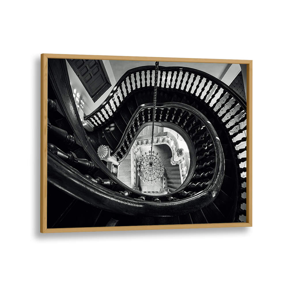 CHANDELIER AND STAIRS B&W , PHOTOGRAPHY PRINTS