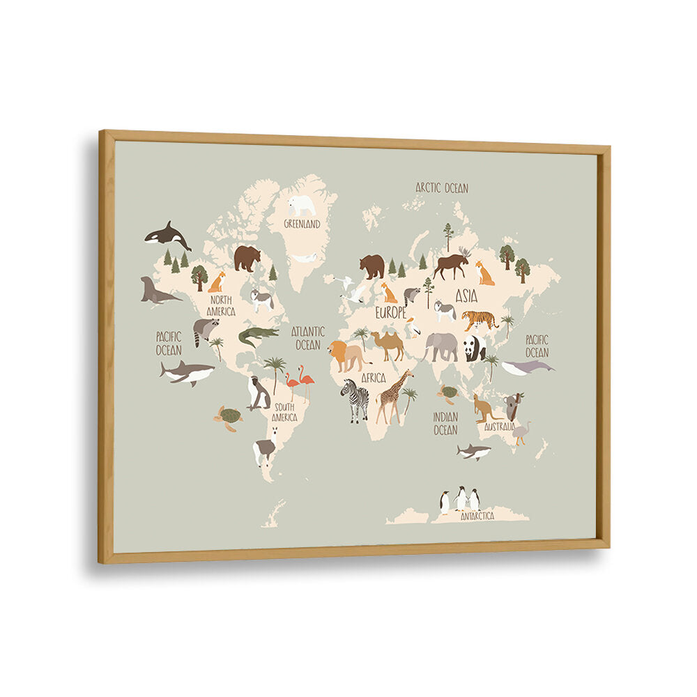 WILDLIFE WORLD MAP , KIDS ROOM PAINTINGS