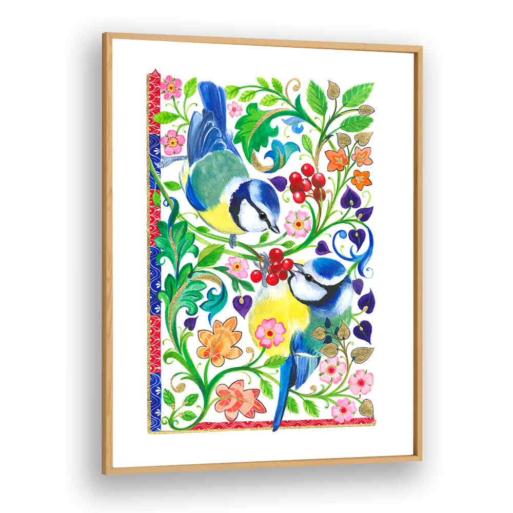 BLUE TITS AND BERRIES , ANIMAL PAINTINGS