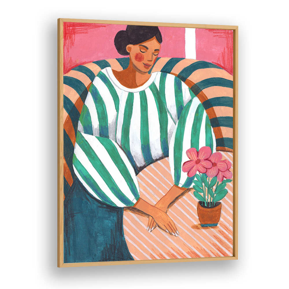 WOMAN IN STRIPES IN THOUGHT , PORTRAITS & FIGURATIVE ILLUSTRATIONS