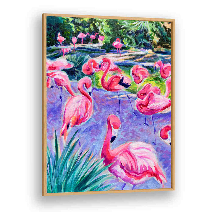 FLAMBOYANCE , ANIMAL PAINTINGS flamingo acrylic canvas with vivid pinks, textured brushwork — Oakwood gallery wall art