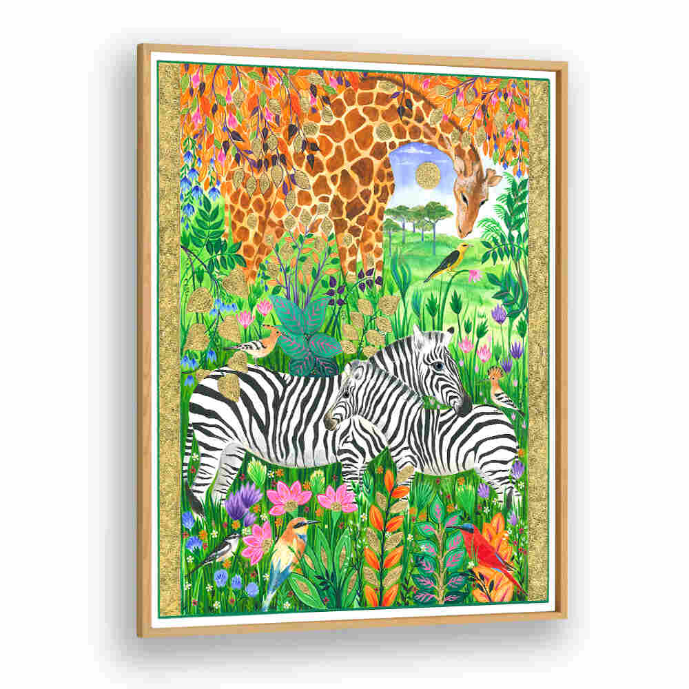 GIRAFFE AND ZEBRAS , ANIMAL PAINTINGS