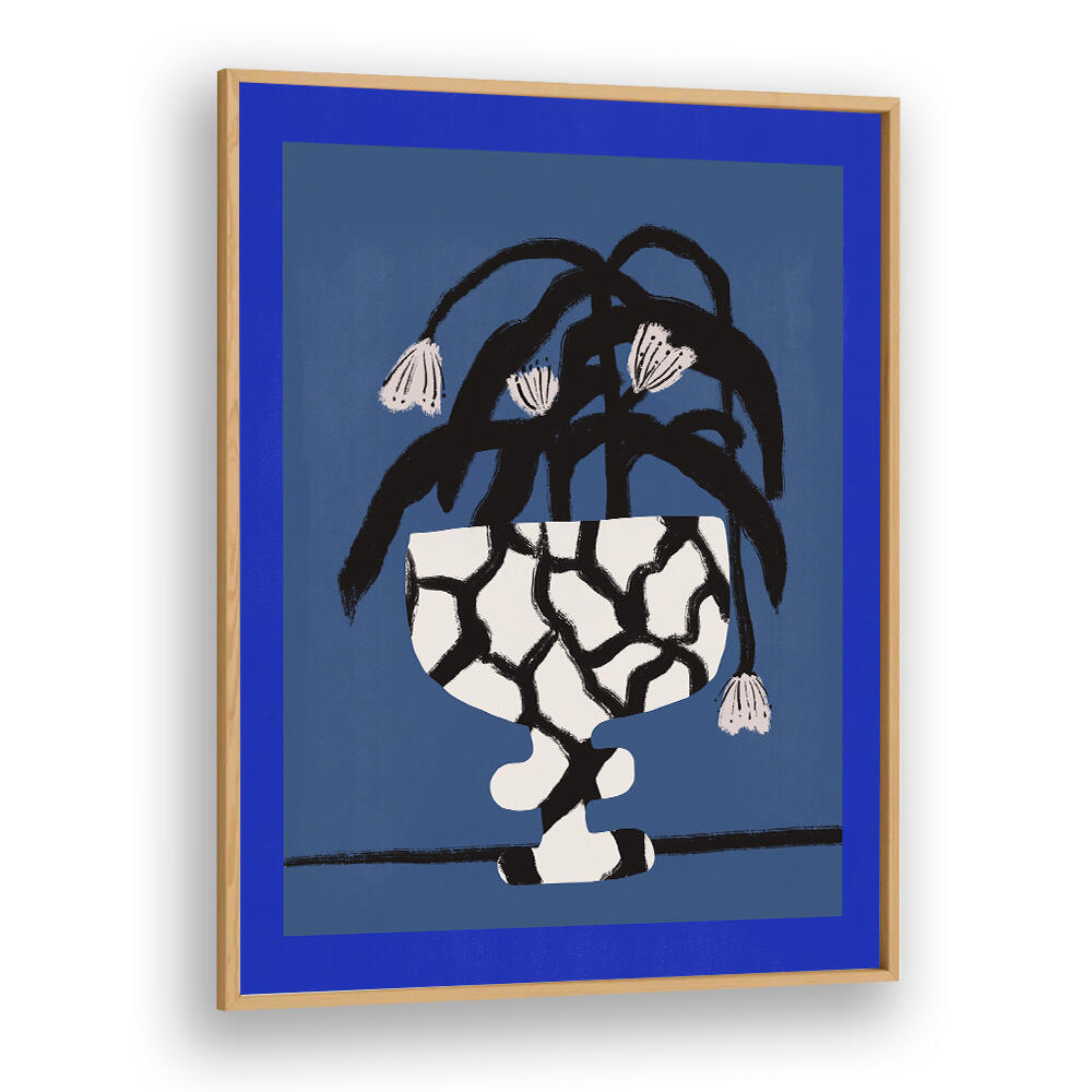 CRACKED VASE IN BLUE , FLORAL FLOWER PAINTINGS