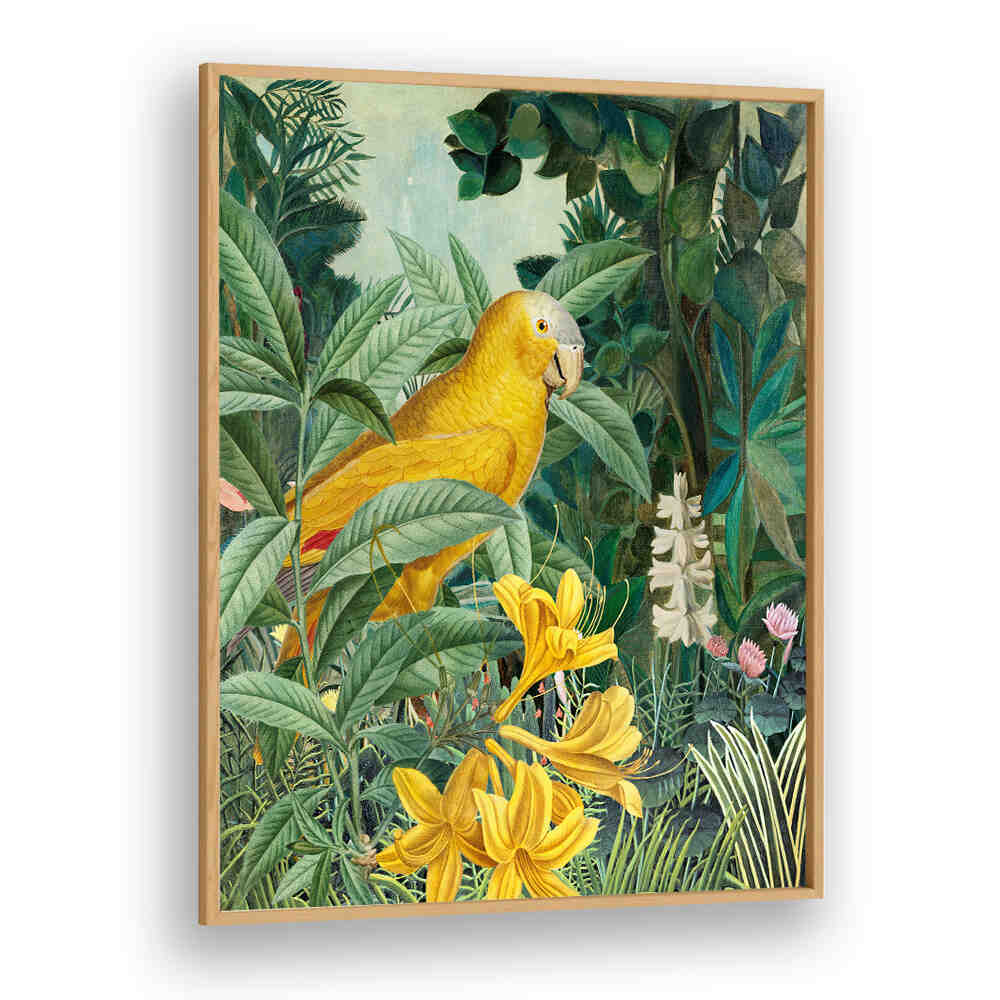 YELLOW PARROTS IN GREEN , ANIMAL PAINTINGS