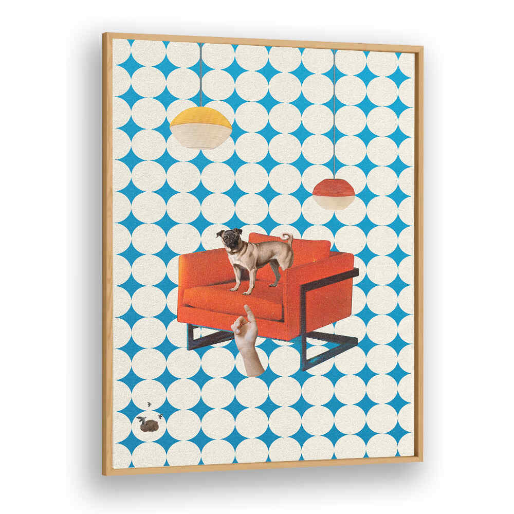 Surreal art print featuring a dog on a red couch, titled IT WAS YOU, SURREAL ART PRINTS, by Oakwood Plain.