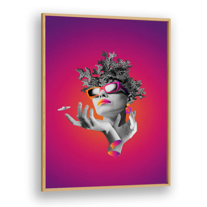 Surreal art print featuring a stylish lady on pink backdrop, perfect for modern decor. Discover LADY ON PINK, SURREAL ART PRINTS.
