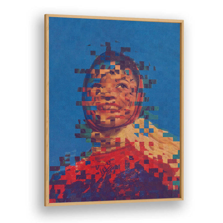 Colorful, abstract representation of a smiling figure in THE ONE, SURREAL ART PRINTS, perfect for modern decor.