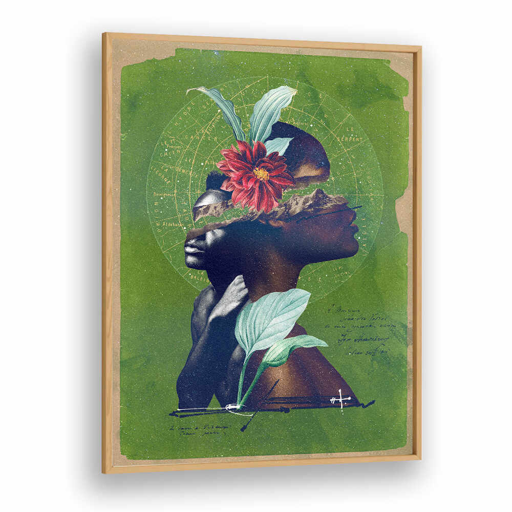 Surreal art print "THE ROOTS" features vibrant colors and nature elements, perfect for home decor enthusiasts.