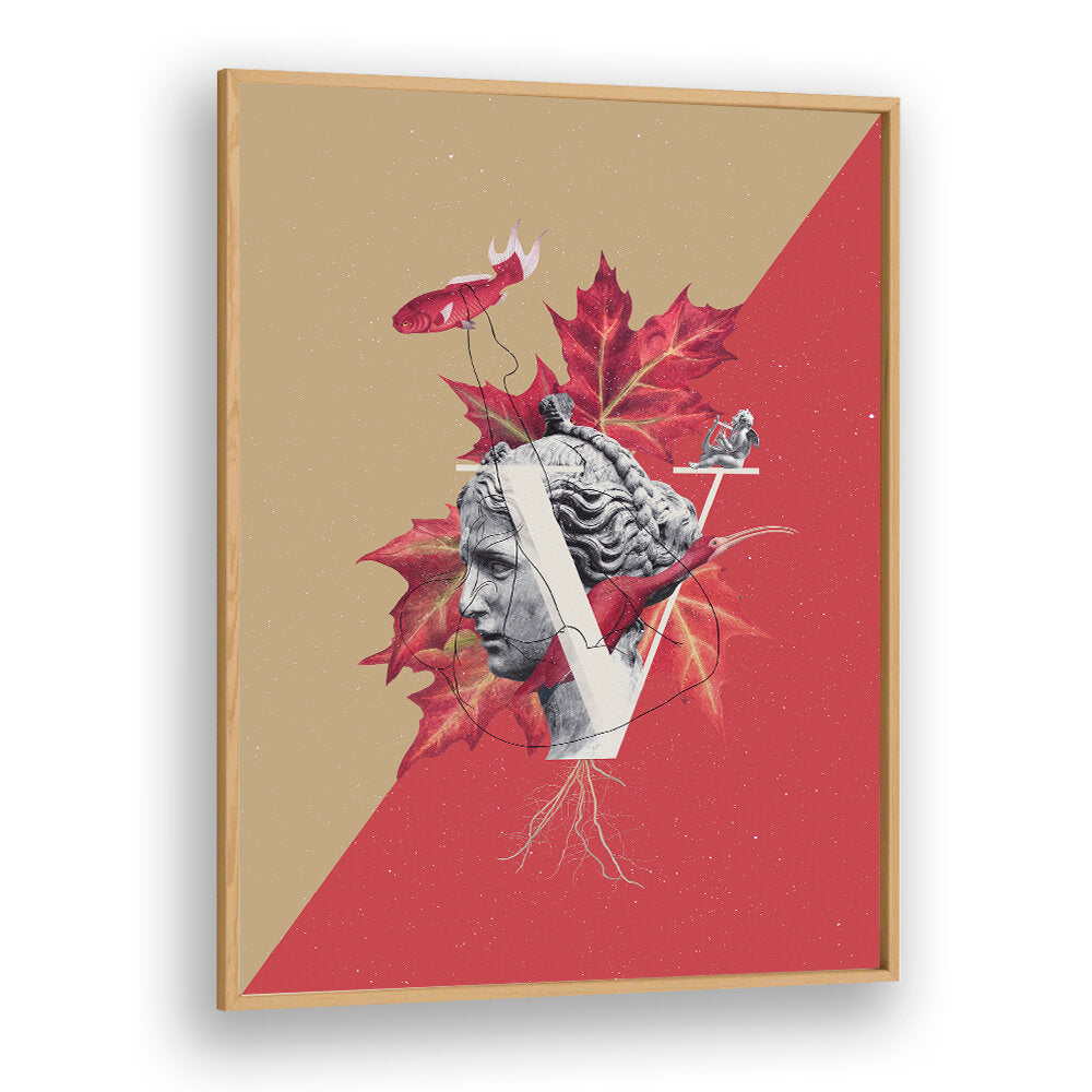 Surreal art print featuring a classic bust with vibrant leaves, titled VENUS, SURREAL ART PRINTS by Oakwoodplain.