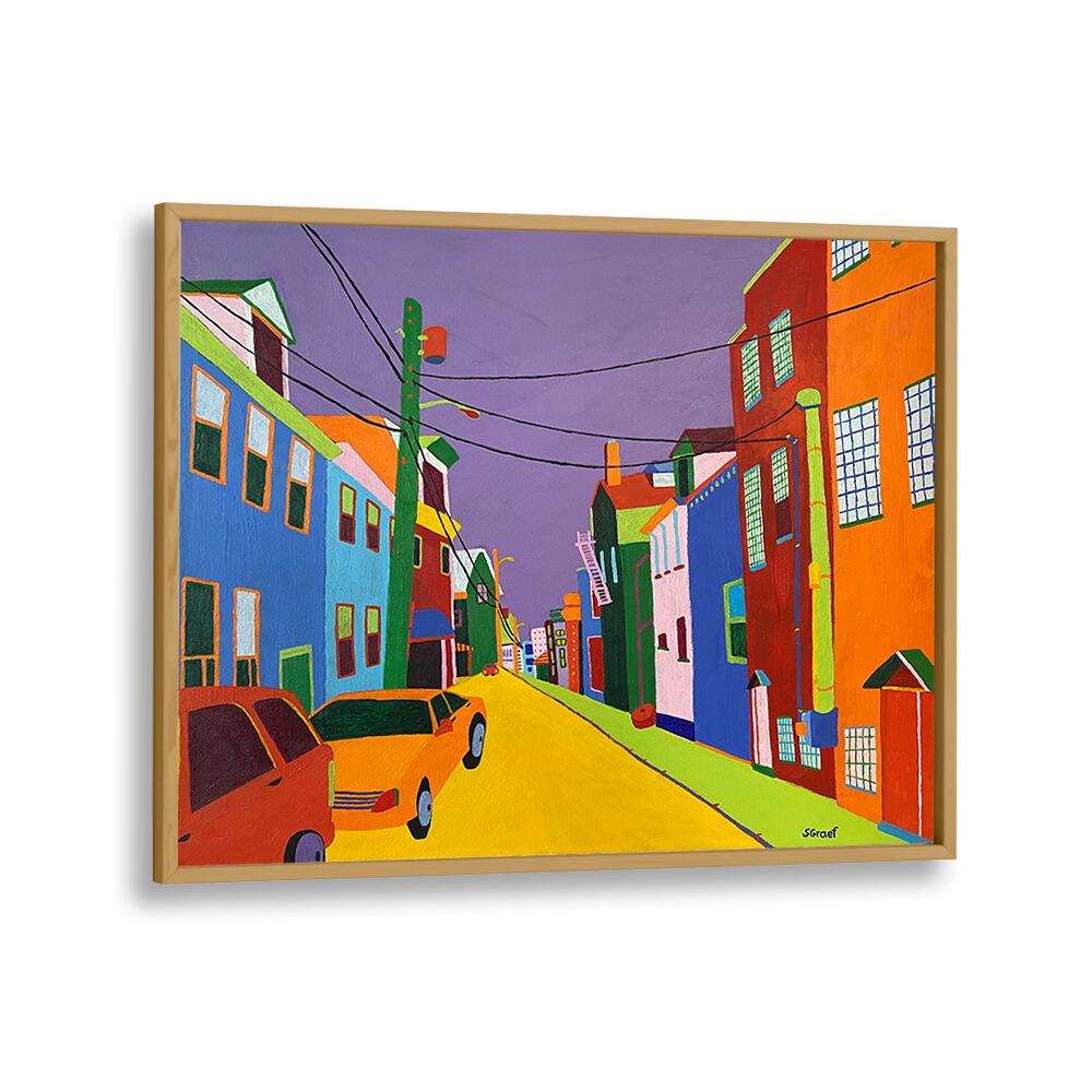 backstreet landscape art prints in Oak Wood Plain Frame