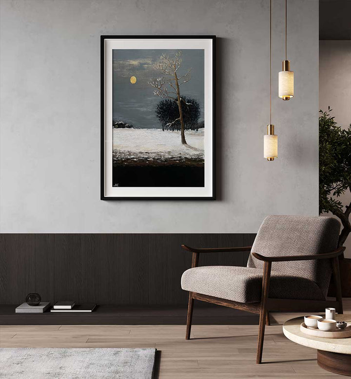 ON THE OUTSKIRTS OF A SNOWY EVENING FOREST , LANDSCAPE PAINTINGS