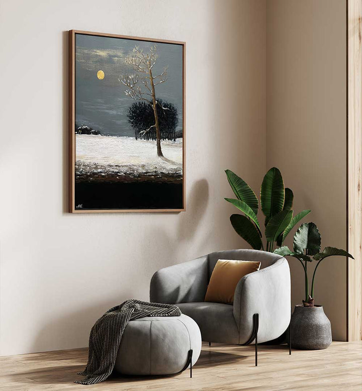 ON THE OUTSKIRTS OF A SNOWY EVENING FOREST , LANDSCAPE PAINTINGS