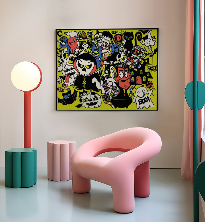 Vibrant "Once Upon a Halloween" comic posters by Asianmonk add a whimsical touch to your home decor.