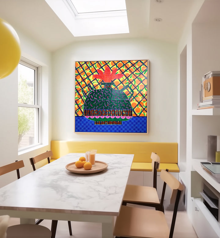 Vibrant ORANGES AND FLOWER VASE, KITCHEN POSTERS enhance your kitchen decor with colorful elegance. Perfect centerpiece!