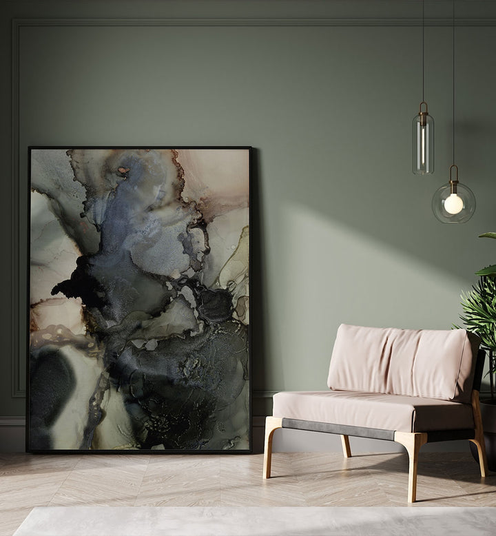 ORGANIC SHAPES WITH BLACK AND GRAY TONES , ABSTRACT PAINTINGS