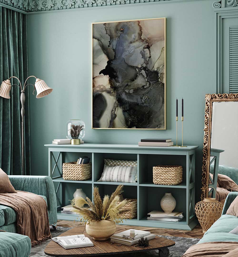 ORGANIC SHAPES WITH BLACK AND GRAY TONES , ABSTRACT PAINTINGS