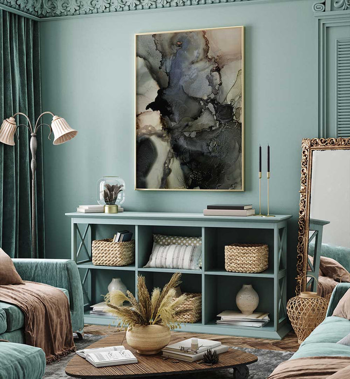 ORGANIC SHAPES WITH BLACK AND GRAY TONES , ABSTRACT PAINTINGS