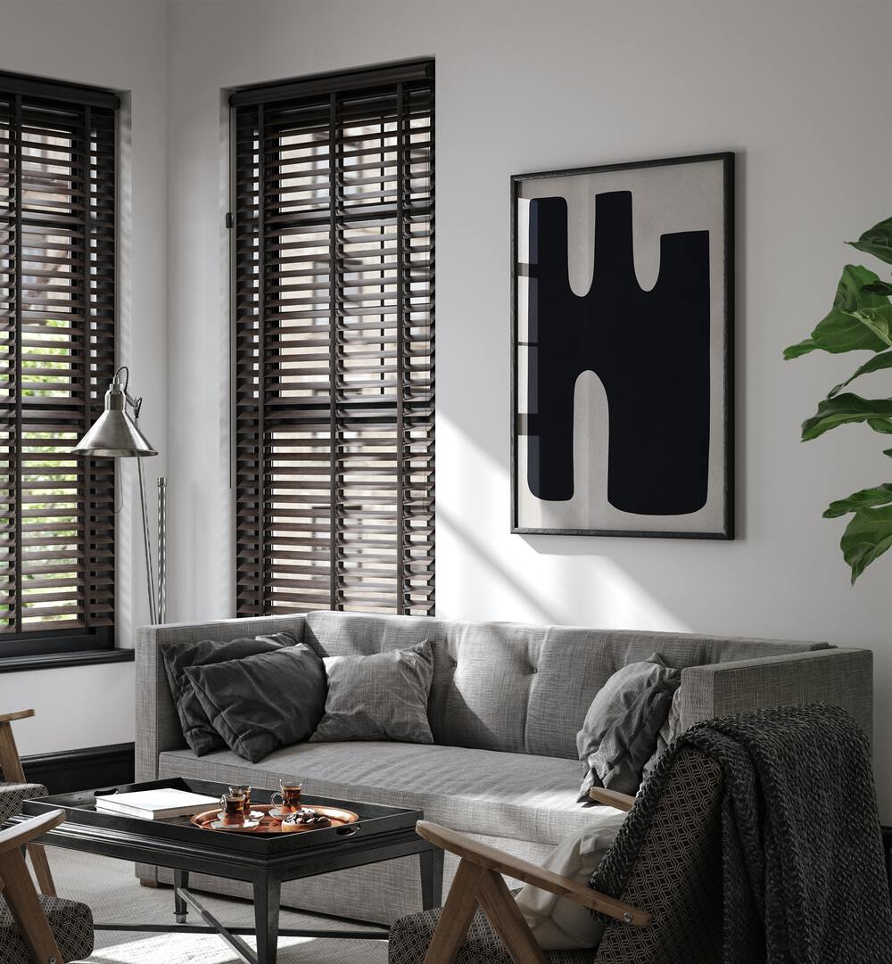 Modern living room featuring ORGANIC ART II, GEOMETRIC ART PRINTS, adding elegance and natural inspiration.