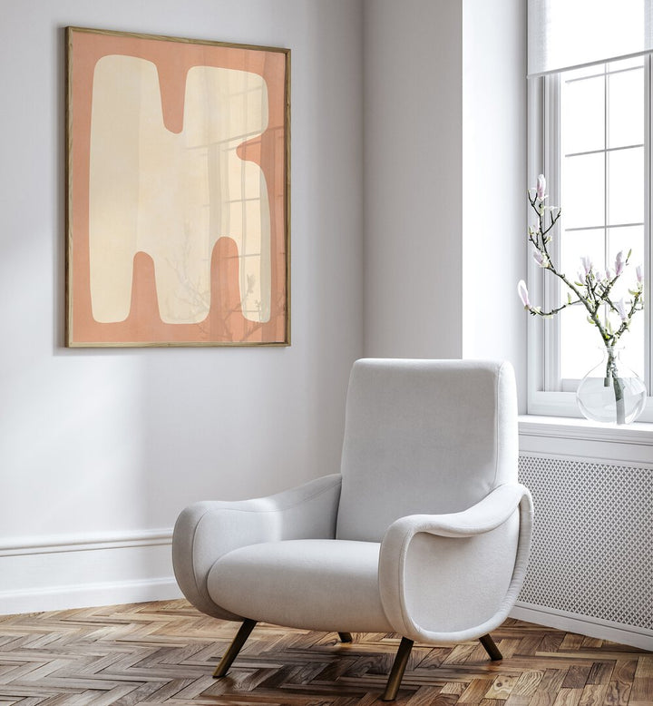 Stunning ORGANIC ART VI, GEOMETRIC ART PRINTS displayed above a modern chair, enhancing contemporary interior design.