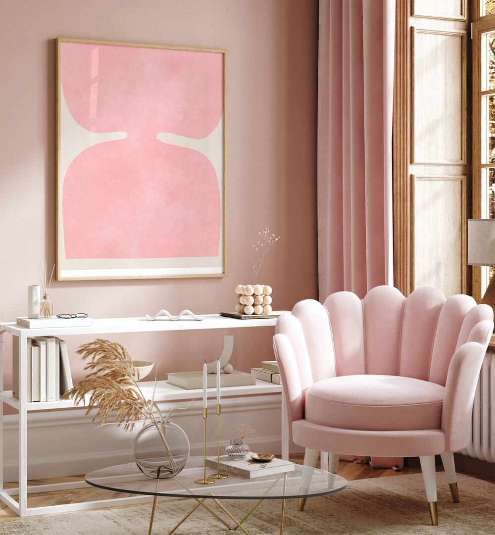 Stylish interior featuring ORGANIC IV, GEOMETRIC ART PRINTS, enhancing the aesthetic with vibrant, abstract shapes.