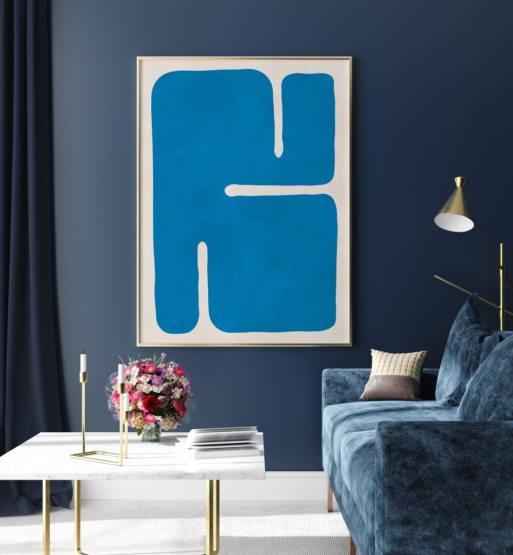 Bright blue ORGANIC VI, GEOMETRIC ART PRINTS enhance modern decor, emphasizing eco-friendly design and style.