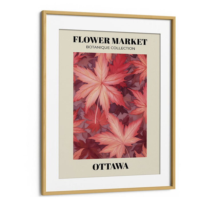 Ottawa- Flower Marketo   Botanical Flower Paintings Artwork in Oak Wood Frame With Mount