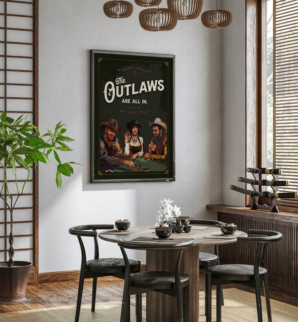 OUTLAWS ARE ALL IN COOL COWBOY POKER ART , BAR POSTERS , BAR ART PRINTS