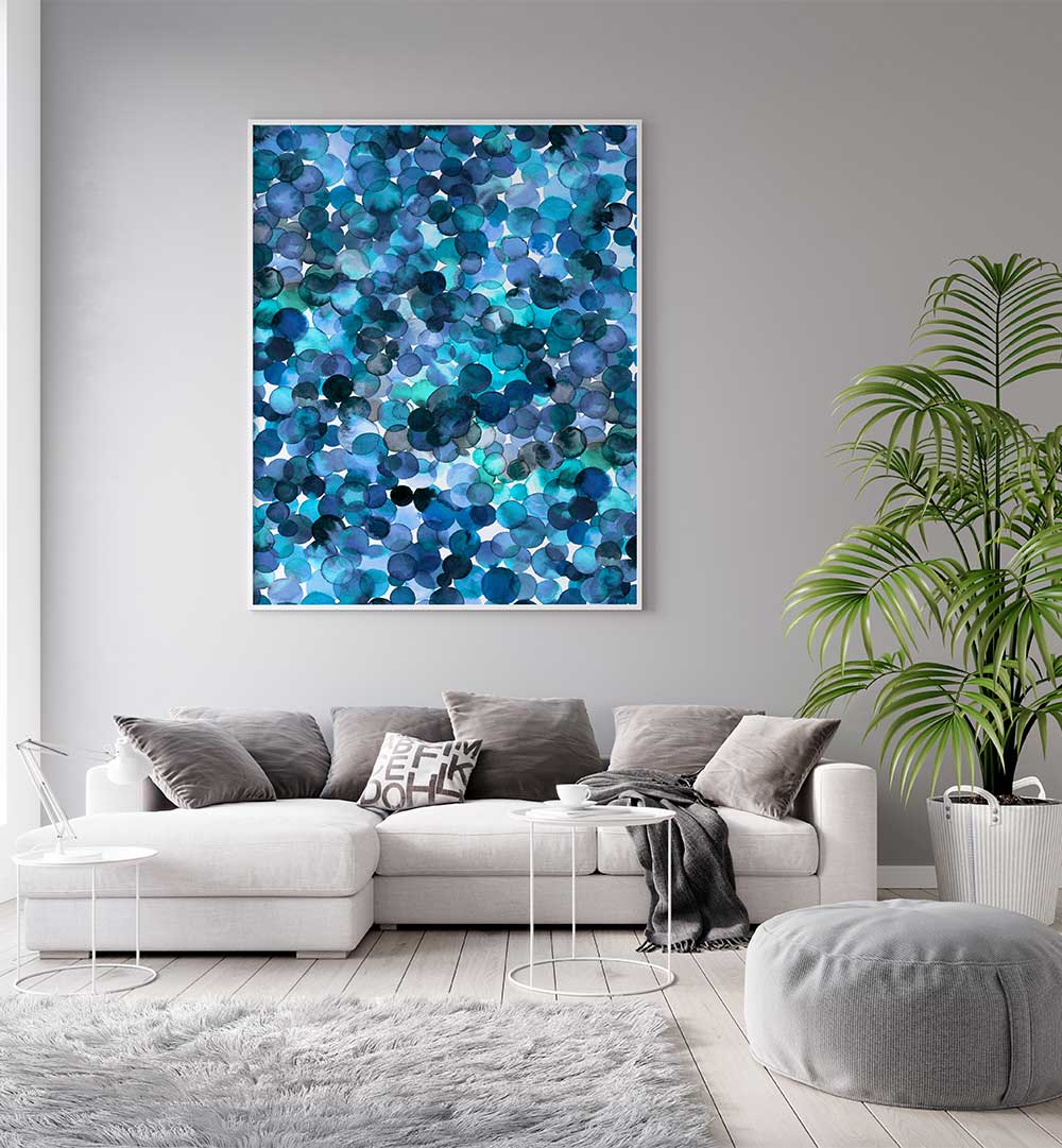 OVERLAPPED WATERCOLOR DOTS BLUE , ABSTRACT PAINTINGS