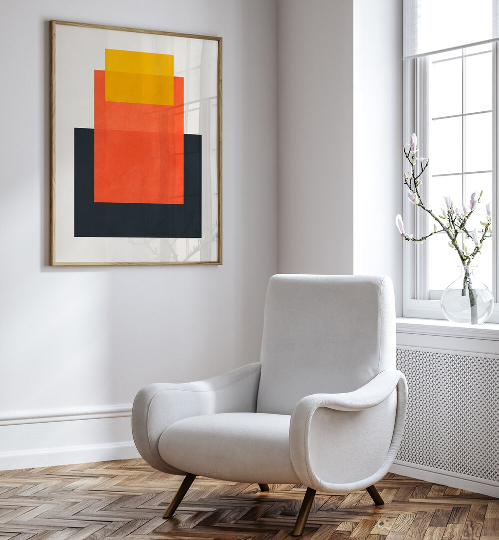 Stylish interior featuring OVERLAPPING II, GEOMETRIC ART PRINTS, perfect for modern aesthetics and innovative design.