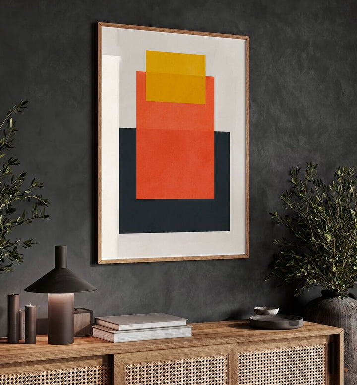 Colorful OVERLAPPING II, GEOMETRIC ART PRINTS displayed in a modern interior, enhancing stylish decor.