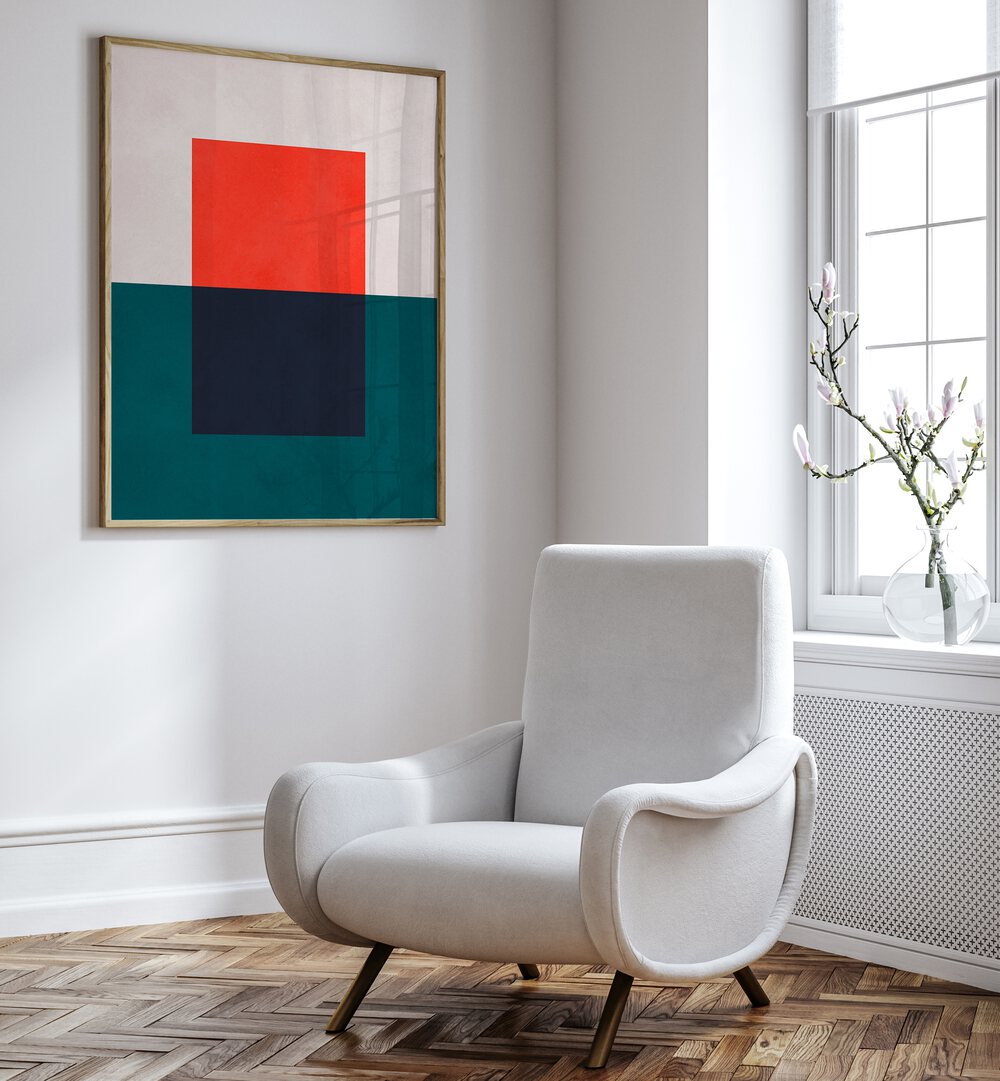 Modern living room featuring OVERLAPPING XX, GEOMETRIC ART PRINTS, showcasing sophisticated geometric design.