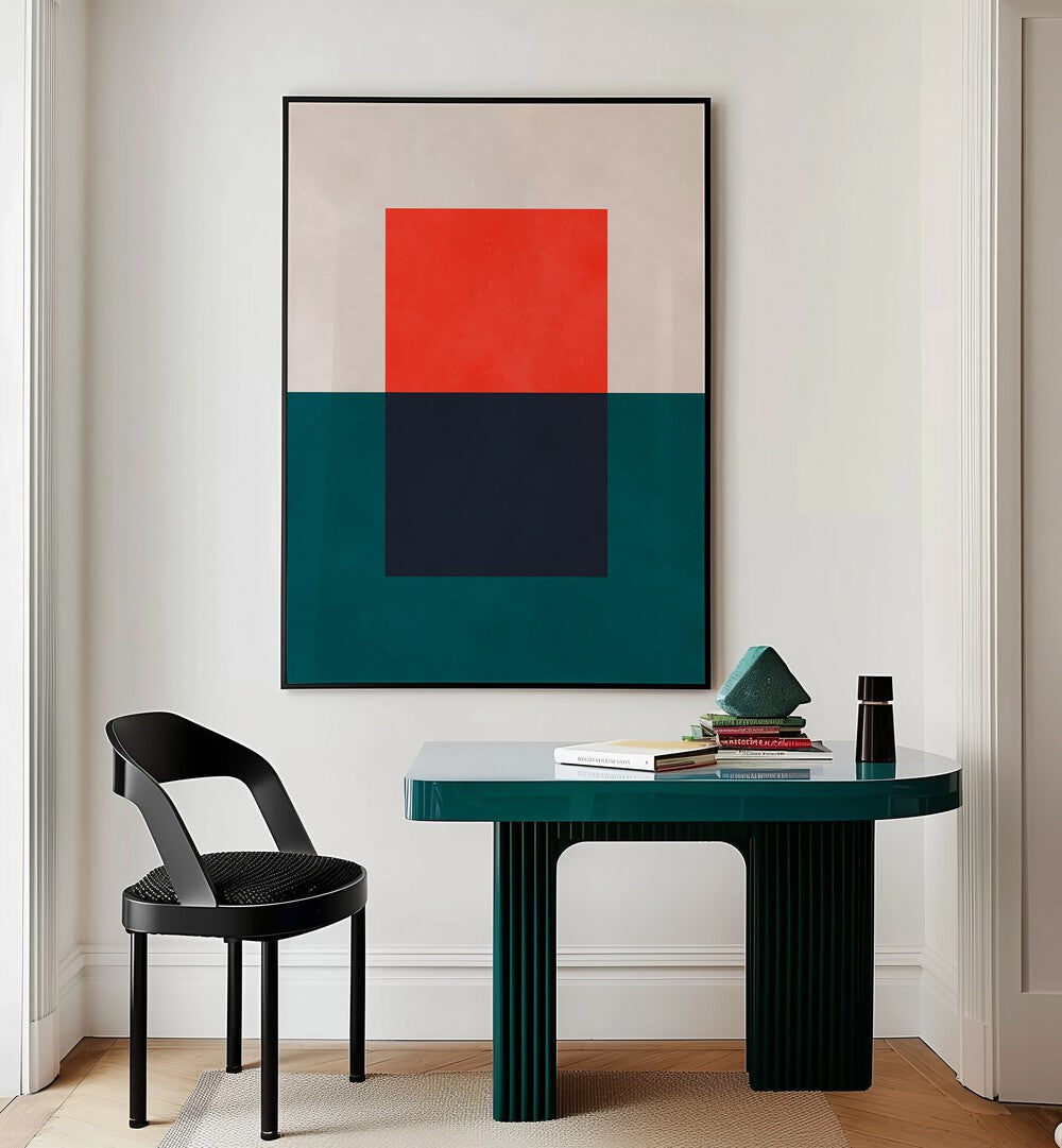 Stylish OVERLAPPING XX, GEOMETRIC ART PRINTS displayed in a modern interior, showcasing vibrant colors and design.