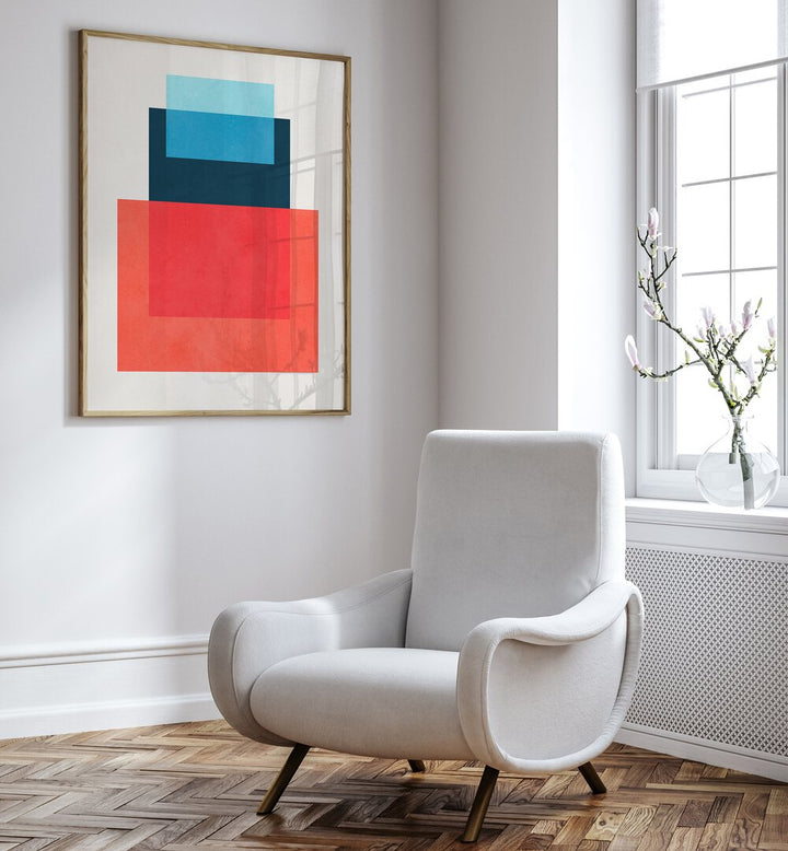Bright and modern OVERLAPPING IX, GEOMETRIC ART PRINTS enhance contemporary spaces with striking color contrasts.