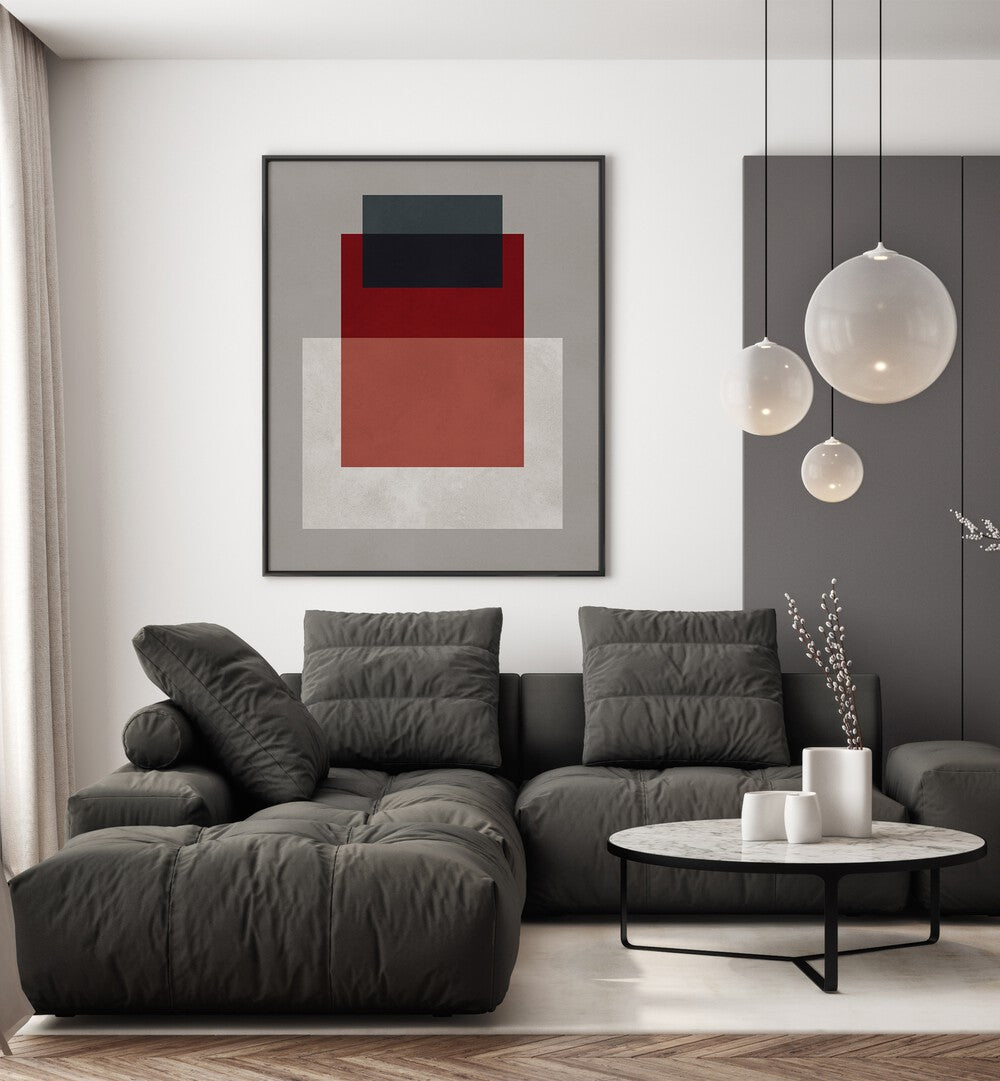 Modern living room showcasing OVERLAPPING VIII, GEOMETRIC ART PRINTS, a stunning blend of style and functionality.