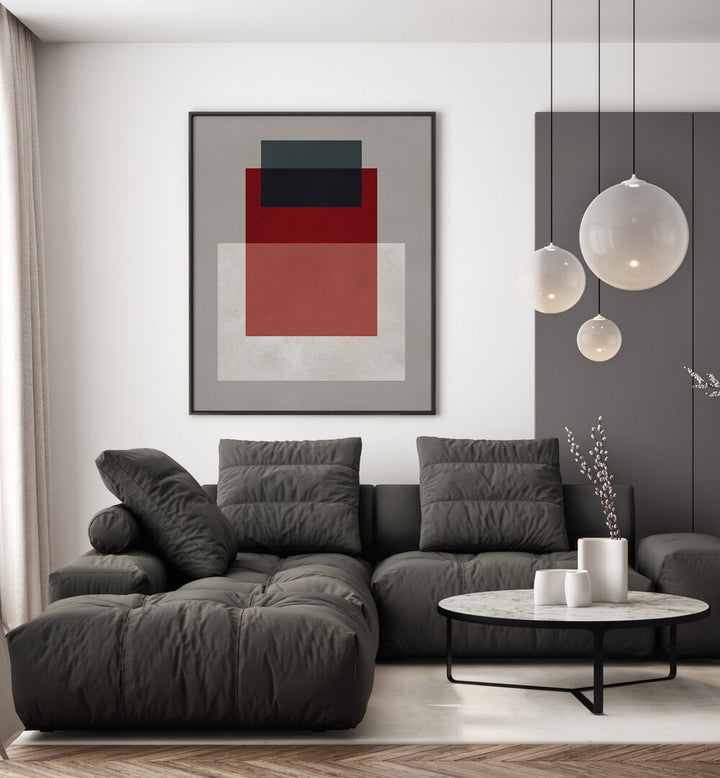 Modern living room showcasing OVERLAPPING VIII, GEOMETRIC ART PRINTS, a stunning blend of style and functionality.