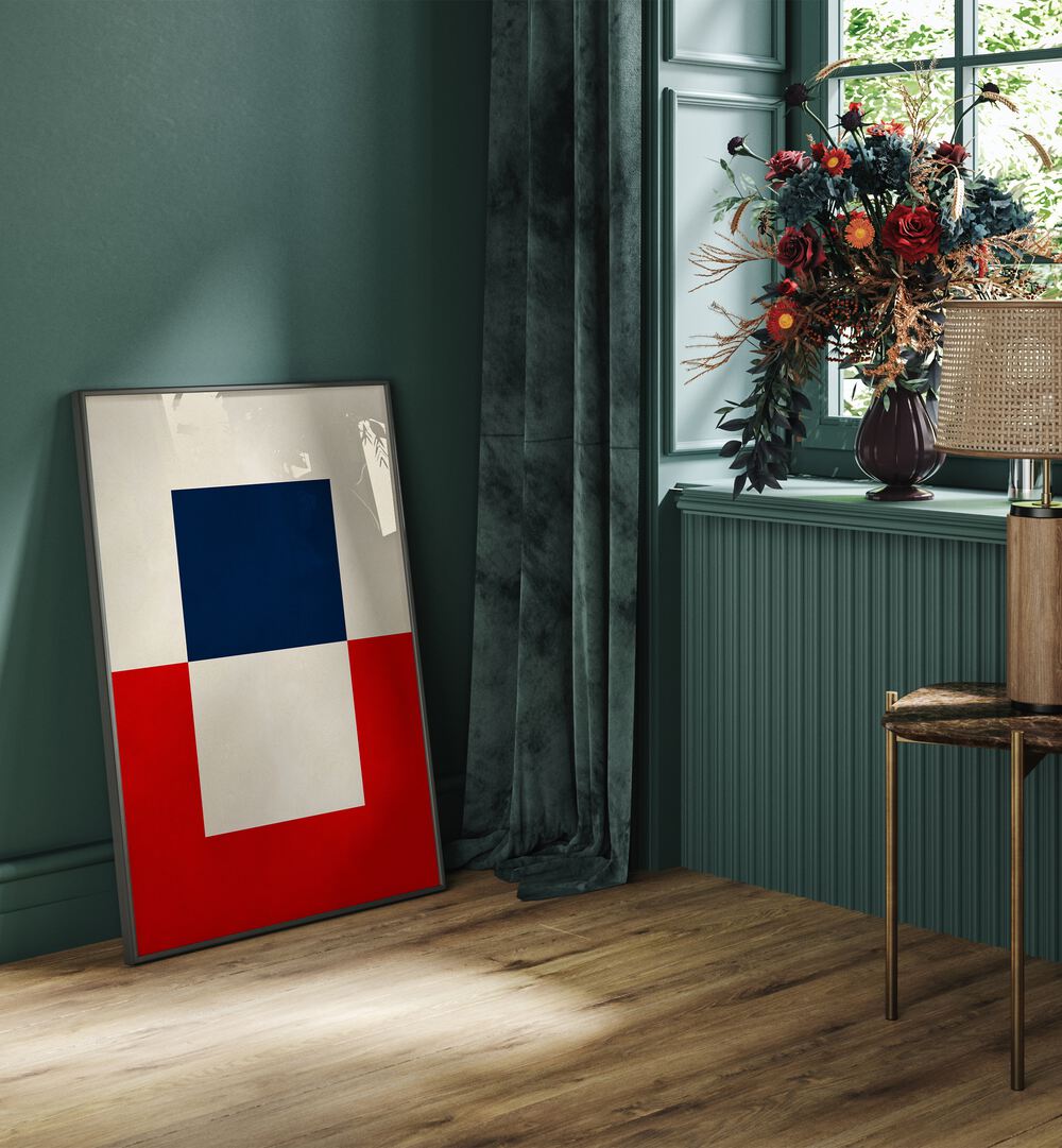 Elegant OVERLAPPING VI, GEOMETRIC ART PRINTS showcased in a stylish interior with vibrant colors and modern design.