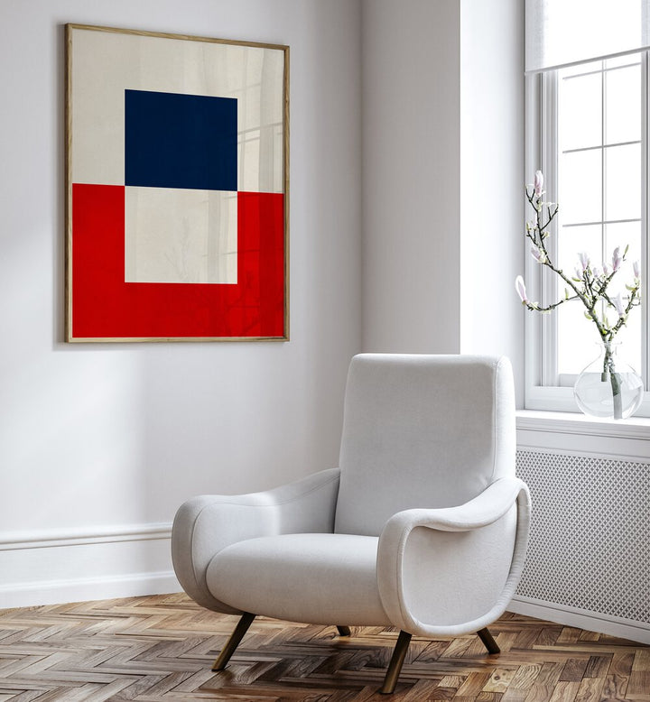 Modern living room featuring OVERLAPPING VI, GEOMETRIC ART PRINTS, blending style and practicality seamlessly.