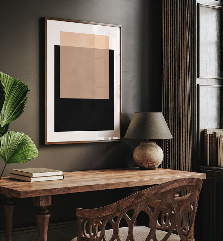 Stylish workspace featuring OVERLAPPING XI, GEOMETRIC ART PRINTS, enhancing modern decor with captivating designs.