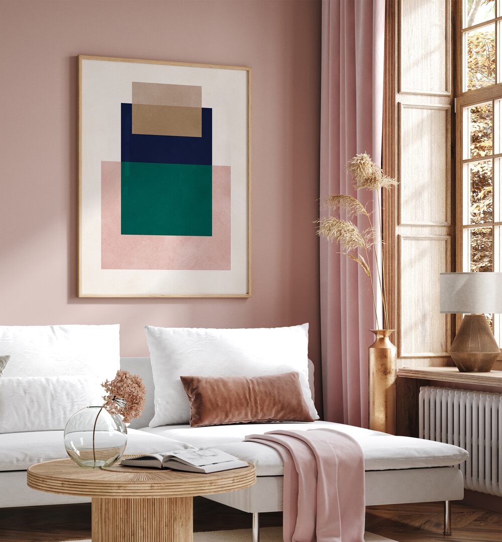 Discover the elegance of OVERLAPPING XVI, GEOMETRIC ART PRINTS, enhancing modern interiors with vibrant shapes.