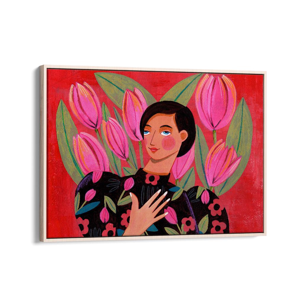 ABSTRACT MODERN PORTRAIT WOMAN WITH TULIPS