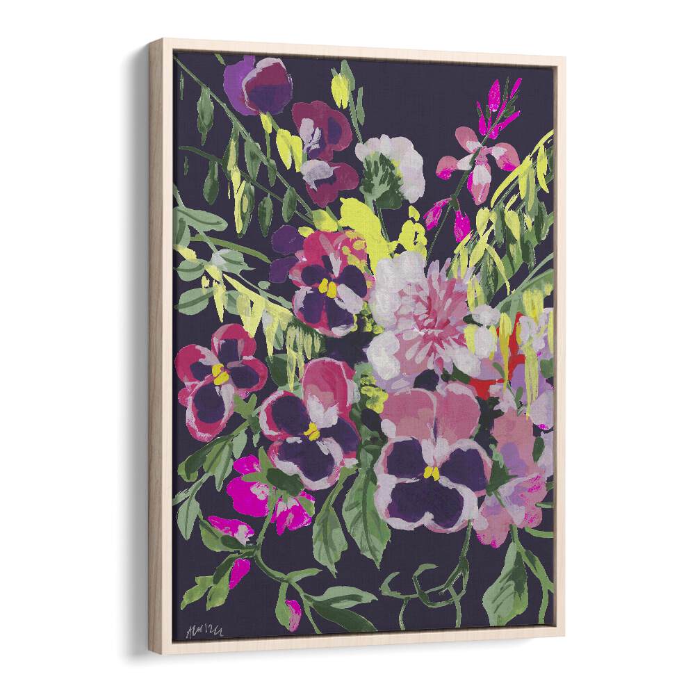 Ania Zwara painting - PINK PANSIES ON DARK PURPLE by Asianmonk