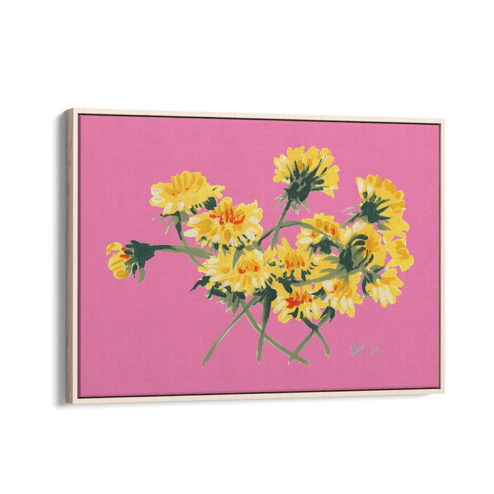 Ania Zwara painting - YELLOW DANDELIONS ON PINK by Asianmonk