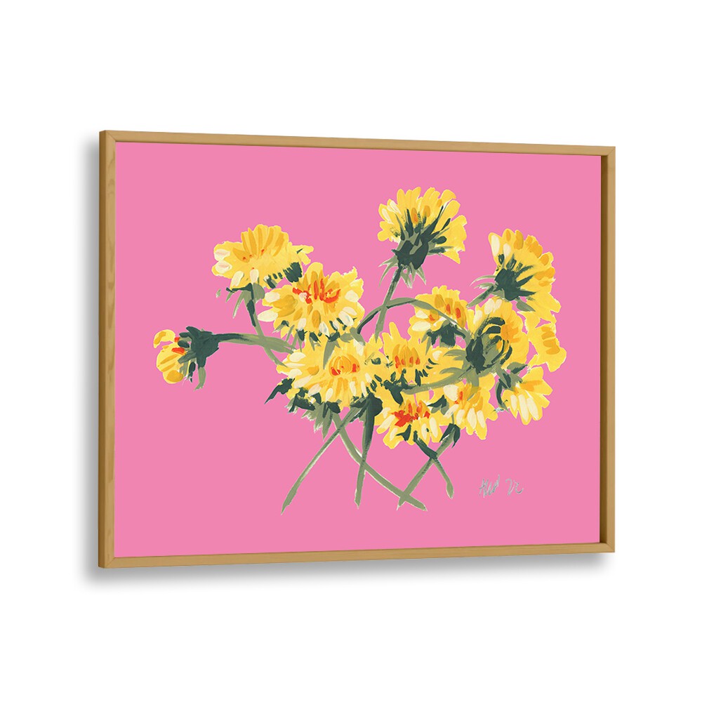 Ania Zwara painting - YELLOW DANDELIONS ON PINK by Asianmonk